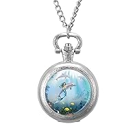 Dolphins and Mermaids Pocket Watch with Chain Vintage Pocket Watches Pendant Necklace Birthday Xmas