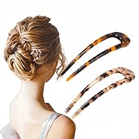 [Upgraded] French Hair Forks Tortoise Shell U Shape Updo Hair Pins Clips for Thin Thick Hair, 4.72 inch Classic Cellulose Acetate Hair Sticks hair clips Women Hairstyle Accessories(2 Pack)