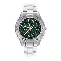 Lemon Leaf Fruit Formal Quartz Watch Business Dress Bracelet Watch Stainless Steel Wrist Watch Easy to Read