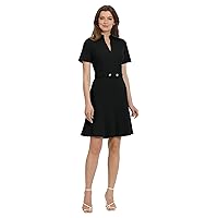 Maggy London Women's Notch Mock Neck Fit and Flare Crepe Dress