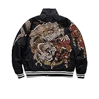 Chinese Dragon Embroidered Baseball Jacket - Winter Bomber Jacket Japanese Style Hip Hop Streetwear Coat for Men