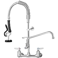 VEVOR Commercial Faucet with Pre-Rinse Sprayer, 8in Adjustable Center Wall Mount Kitchen Faucet with 12