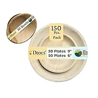 Palm Leaf Plate Set Guest Party Pack (150 Pcs.) | Disposable Dinner Plates, Dessert Cake Plate, Soup Bowls - 50 Each Type