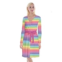 CowCow Womens Soft Casual Dress Floral Tie Dye Rainbow Stylish Long Sleeve Velvet Front Wrap Dress,XS-5XL
