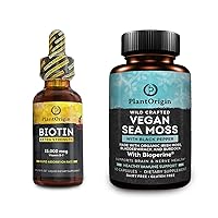 | Bundle Pack | Biotin & Sea Moss | Extra-Strength 15000mcg Biotin Liquid Vitamin Drop - Support Hair Growth | Organic Vegan Wildcrafted Sea Moss | Prebiotic Superfood Blend | Healthy Skin