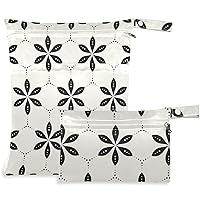 visesunny Black and White Flower Pattern 2Pcs Wet Bag with Zippered Pockets Washable Reusable Roomy for Travel,Beach,Pool,Daycare,Stroller,Diapers,Dirty Gym Clothes, Wet Swimsuits, Toiletries