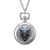 Dragon on The Gray Stone Fashion Vintage Pocket Watch with Chain Quartz Arabic Digital Dial for Men Gift