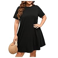 Floerns Women's Plus Size Short Sleeve Round Neck Solid Tee Shirt Dress