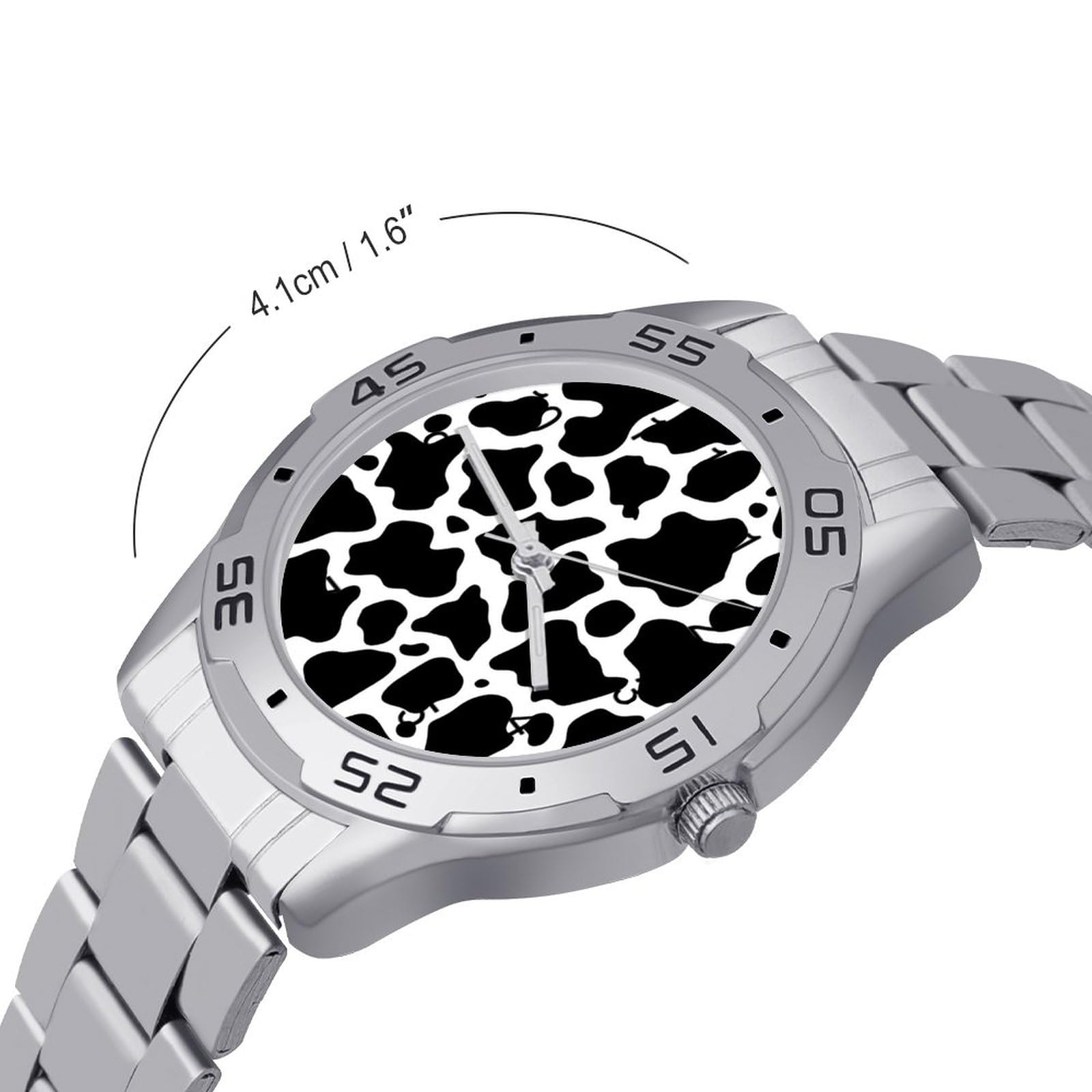 Cow Pattern Stainless Steel Band Business Watch Dress Wrist Unique Luxury Work Casual Waterproof Watches