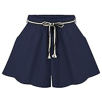 Andongnywell Women's Plus Size Casual High Elastic Waist Drawstring Wide Leg Flowy Culottes Shorts Pants