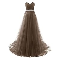 Women's Strapless Prom Dress Tulle Princess Evening Gowns with Rhinestone Beaded Belt
