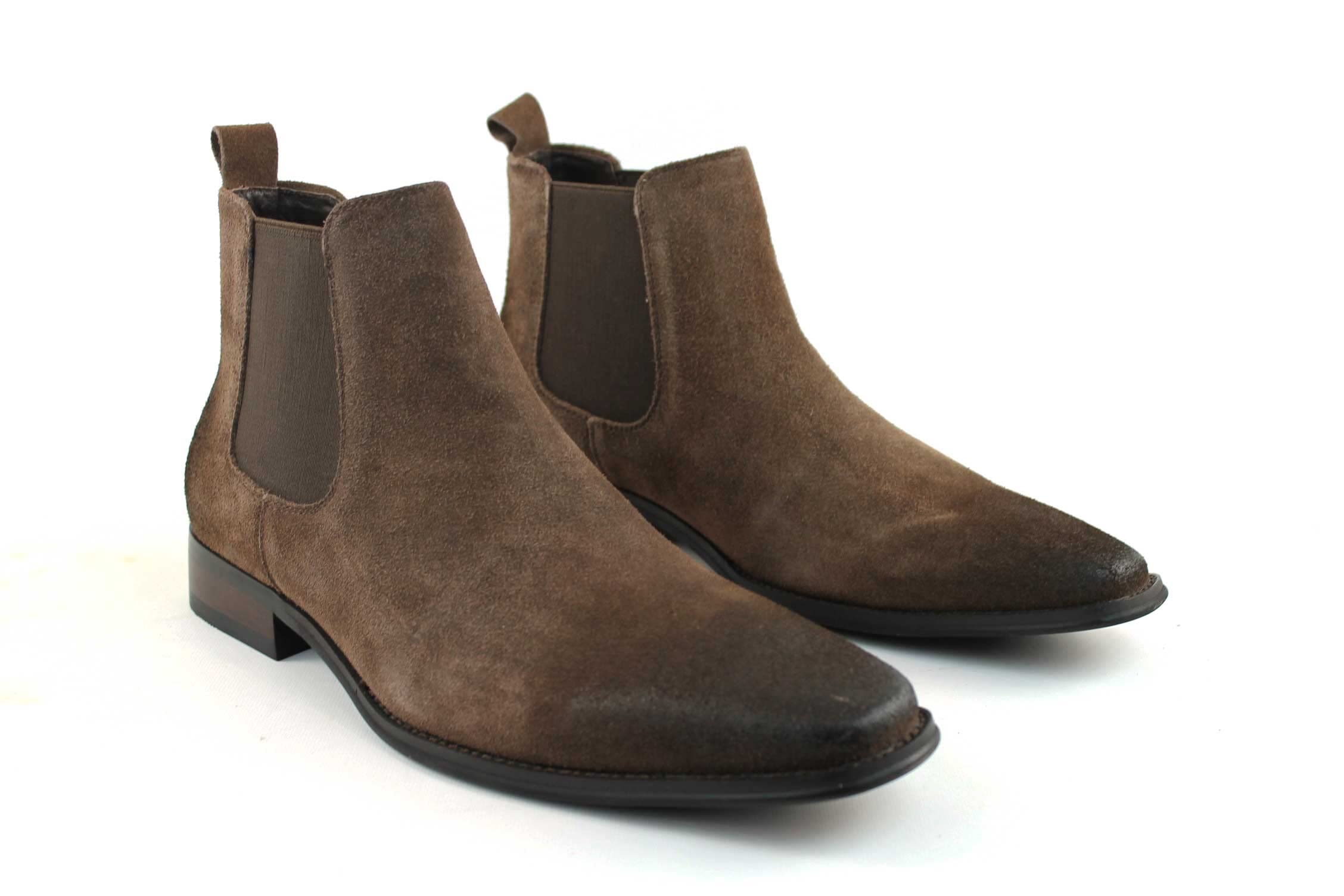 AZAR MAN Men's Chelsea Boots Genuine Leather Suede Dress Almond Toe