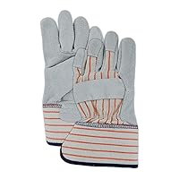 MAGID DuraMaster TB725E Gunn-Cut Leather Palm Glove with Safety Cuff, 12 Pairs, Blue & Grey