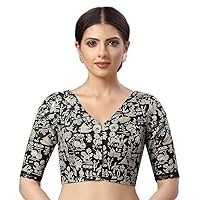 Pure Cotton Party Wear Cool Look Saree Sari Ajrak Print Blouse Readymade For Women