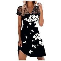 Fiesta Dress for Women Summer Cowl Neck Printed High-Waist Loose Pluse Size Mini Sundresses Boho Flowy Dress