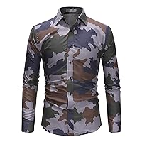 Men Camo Long Sleeve Casual Shirt Snaps Button Work Camo Camping Tops Button Down Hunting Printed Cargo Shirt