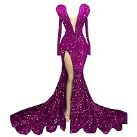 Prom Dress Long Sleeves Sequins Split Mermaid Formal Evening Dress