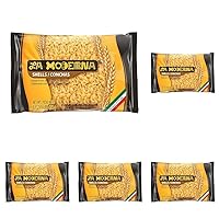 La Moderna Shells Pasta, Noodles, Durum Wheat, Protein, Fiber, Vitamins, 16 Oz (Pack of 5)