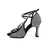 Women's Peep Toe Sandals Glitter Rhinestones Tango Ballroom Dance Shoes