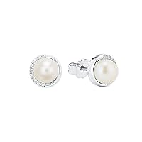 s.Oliver 925 Sterling Silver Women's Earrings with Synthetic Zirconia with Freshwater Cultured Pearl, Silver, Comes in Jewellery Gift Box