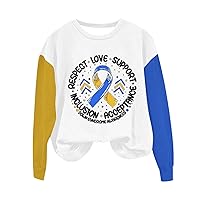 Down Syndrome Blue And Yellow Ribbon Respect Love Support Shirts Women Long Sleeve Sweatshirt Adult Health Pullover