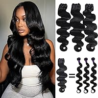 BEAUFOX 16A Body Wave Human Hair Bundles (16 18 20 Inch) 100% Unprocessed Body Wavy 3 Bundles for Black Women Natural Color Brizilian Virgin Hair Bundles