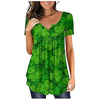 Women's Tops and Blouses Day Top Irish Shamrock Print Casual Tops Short Sleeve Shirts Pullover Tunics Tops, S-5XL