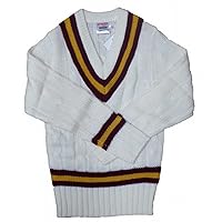 Boys Cricket Sweater (L) (White/Maroon/Gold)