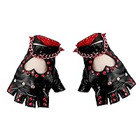 Retro Red Rivet Leather Gloves Skull Punk Dancing Fingerless Gloves Women Cosplay Costume With Punk Bracelet
