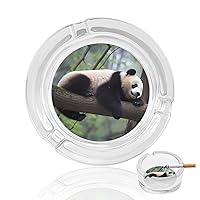 Cute Chinese Panda Funny Glass Ashtray Round Cigarette Ash Holders for Home Office Desk Decor