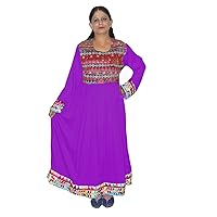 Women's Long Dress Indian Girl's Fashion Tunic Purple Color Embroidered Maxi Plus Size (Large)