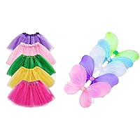 Jeowoqao 5pcs Tutus Dance Tutus Dress with 5pcs Flower Hairpins Kids Butterfly Wings