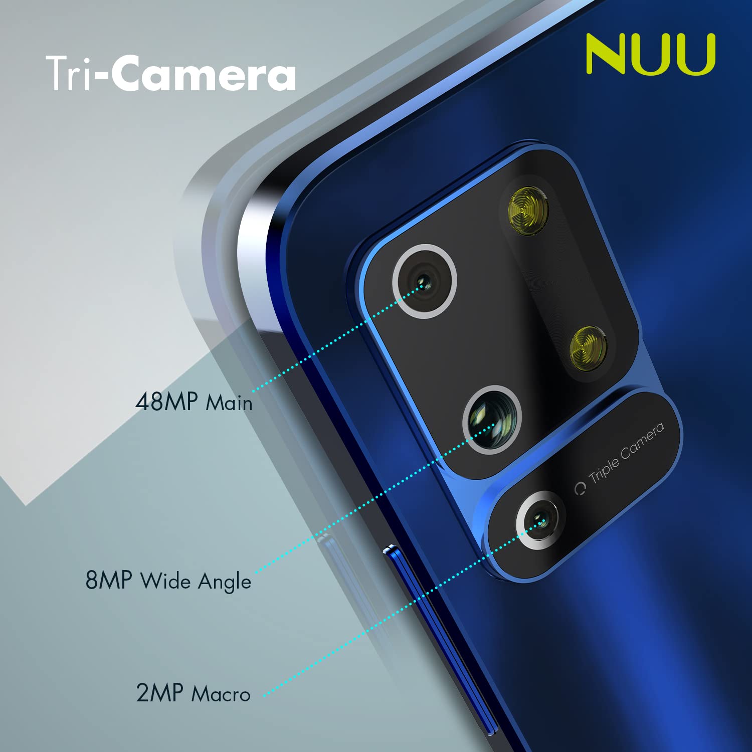 NUU B10 4G LTE Android Smartphone | Unlocked(T-Mobile only) | 6.55” HD+ Display | 48MP Triple-Camera | 64GB + 4GB RAM | 4000mAh Battery | Blue Color Wireless Buds A