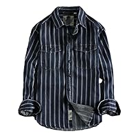 Autumn Winter Striped Wash Jean Long-Sleeved Shirt Man Retro Classic Shirt