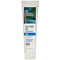 Desert Essence Tea Tree Oil Toothpaste - Mint - 6.25 Oz - Refreshing Taste - Deep Cleans Teeth & Gums - Helps Fight Plaque - Sea Salt - Pure Essential Oil - Baking Soda - Promotes Healthy Mouth