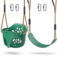 Dolibest Toddler Swing Set Accessories High Back Full Bucket Swing Seats w/Adjustable Rope and 4 Locking Carabiners, Cute Elephant Shape Design 600LB Capacity (2 Pack)