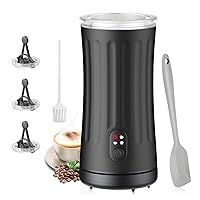 Milk Frother, 4-in-1 Milk Frother and Steamer, Hot & Cold Milk Steamer with Temperature Control, Non-Slip, Auto Shut-Off, Electric Milk Frother for Coffee, Latte, Cappuccino, Macchiato(Black)