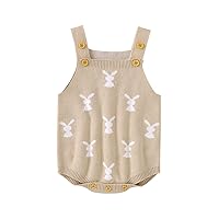 MoZiKQin Baby Girl Boy Easter Bunny Romper Sleeveless Knitted Bodysuit Jumpsuit My 1st Easter Outfit Cute Clothes