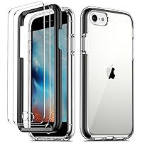 COOLQO Compatible for iPhone SE 2022/2020 Case 4.7 Inch, with [2 x Tempered Glass Screen Protector] Clear 360 Full Body Coverage Hard PC+Soft Silicone TPU 3in1 Protective Shockproof Phone Cover_Black