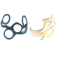 OdontoMed2011 Set of 2 Pieces Personalized Barber Hairdressers Hair Scissors Bracelet Gold + Titanium Blue Color Hairstylist Bangle Barber Jewelry Beauty Bracelets for Men Women Stainless Steel