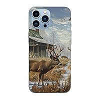 Deer Hunting Printed Magnetic Case for iPhone 13 Pro Case Frosted Shockproof Clear Phone Case Cover 6.1 Inch,High-Speed Charging,Acrylic Back,Not Yellowing