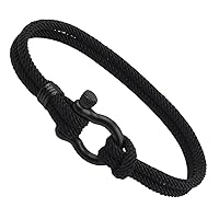 Rope Bracelet For Men, Men's Nautical Wristband, 21cm Stainless Steel Couple Rope Bracelet, Handmade Summer Surfer String Bracelet for Men Women Gift (Black)