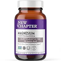 New Chapter Magnesium + Ashwagandha Supplement, 325 mg with Magnesium Glycinate, 2.5x Absorption, Muscle Recovery, Heart & Bone Health, Calm & Relaxation, Gluten Free, Non-GMO - 90 ct (3 Month Supply)