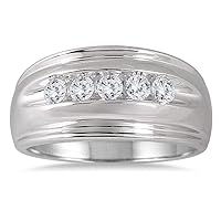 1/2 CTW Five Stone Genuine Diamond Men's Ring in 10K White Gold