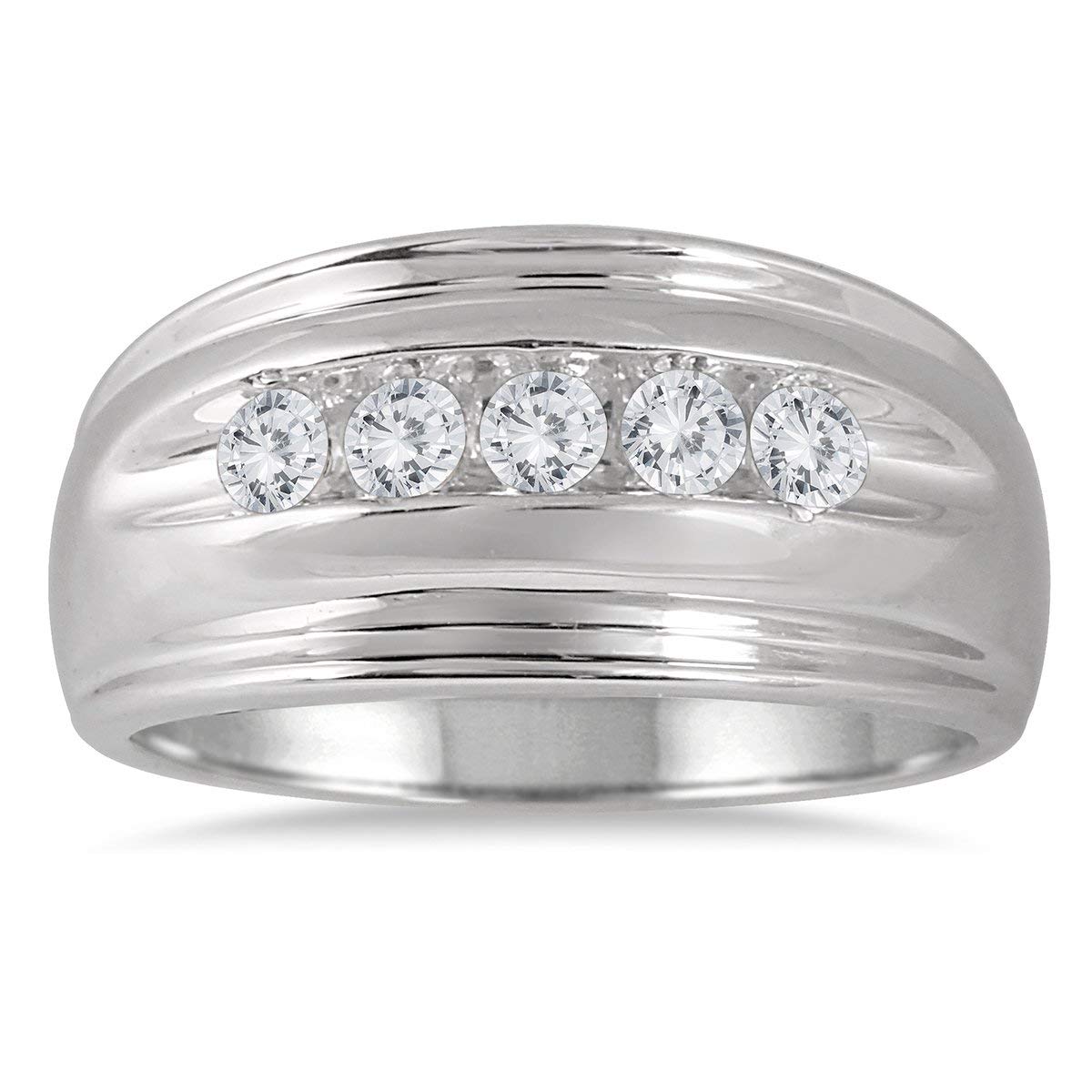 1/2 CTW Five Stone Genuine Diamond Men's Ring in 10K White Gold