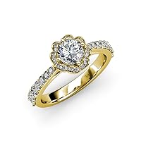 Round IGI Certified Lab Grown Diamond and Natural Diamond 1.38 ctw Prong set Floral Halo Engagement Ring in 14K Gold