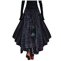 Summer Dresses for Women 2024 Plus Size Maxi, Fashion Women Loose Plaid Print Fringe Irregular Waiste Skirt St