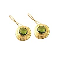 Aqua Chalcedony Gemstone Hook Dangle Earring | Handmade Gold Plated Round Shape Women Earring | Gift For Her Jewelry | 254101 (Pink)