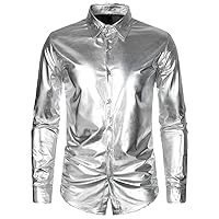 Sequin Glitter Dress Shirt Men Shiny Long Sleeve Button Down Disco Party Dance Shirt Male Costume