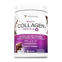 Multi Collagen Peptides Powder for Women and Men - Instant Dissolving Grass Fed Hydrolyzed Collagen Powder Drink Mix for Beautiful Hair Skin and Nails with Hyaluronic Acid and Vitamin C